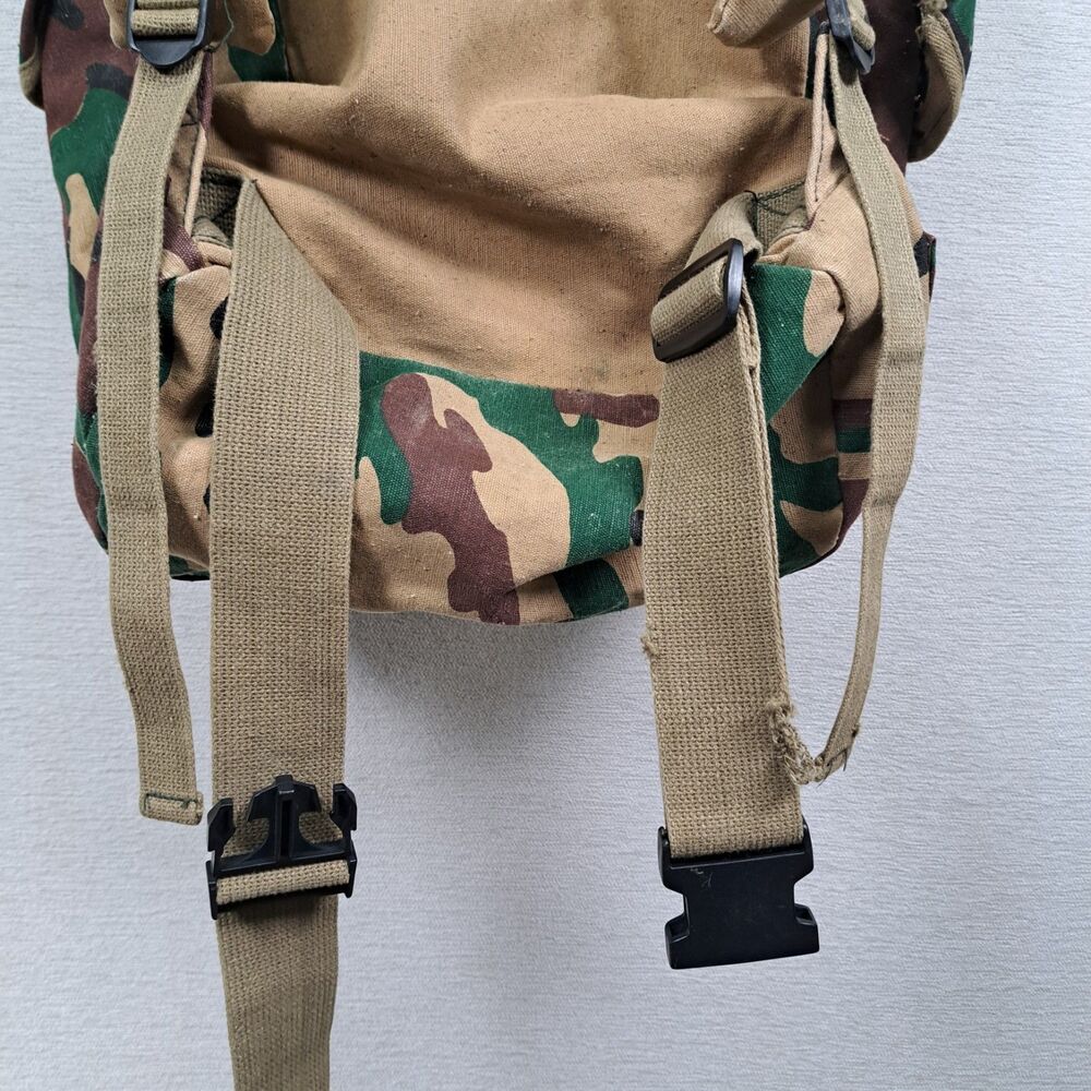 Woodland Camo Canvas Rucksack Backpack Vintage Scout Patch Gorpcore Daypack - Picture 8 of 10